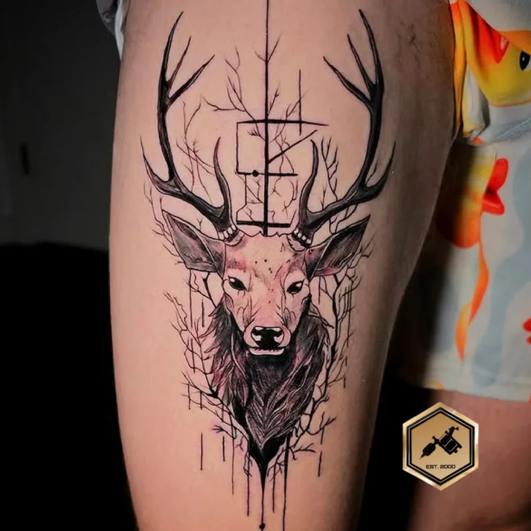 tattoo of deer on leg