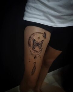 a person's leg with a tattoo
